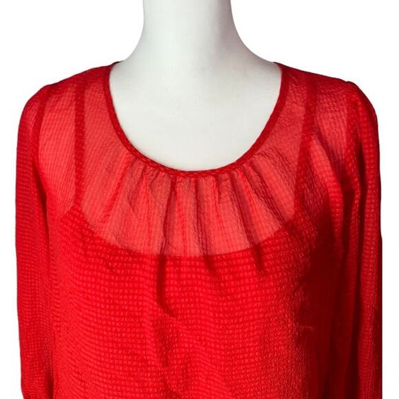 A.Buyer Layered Red Blouse Lace Back Cut Out 3/4 Sleeve Banded Bottom Size Med - Picture 6 of 11